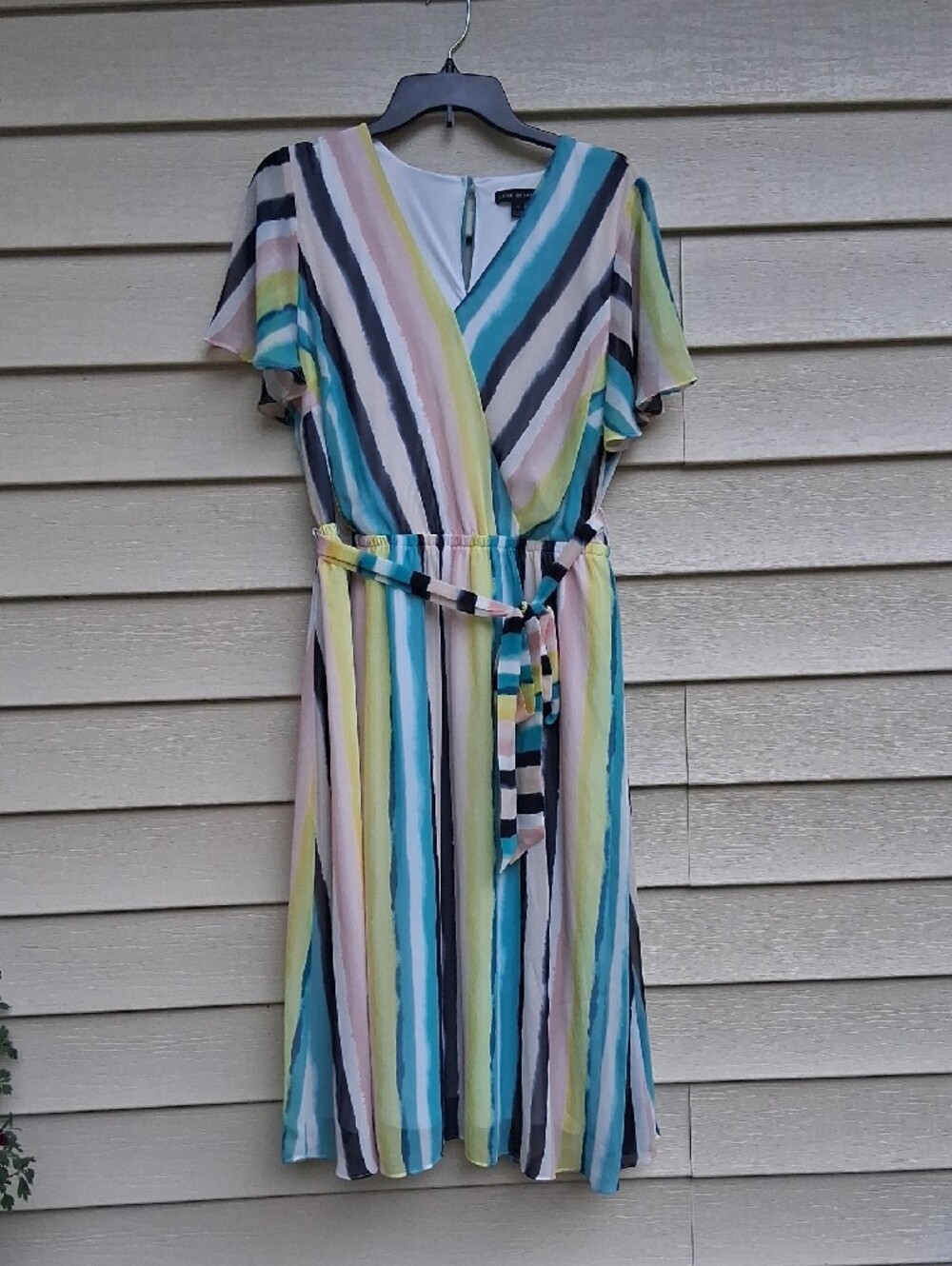Lane Bryant Multicolor Pastel Striped‎ Wrap Midi Dress - Picture 2 of 15